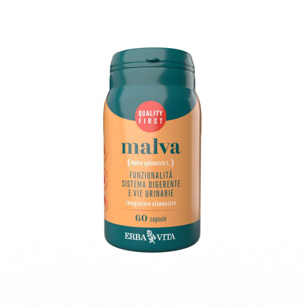 integratore alimentare a base di malva in capsule per l'intestino e le vie urinarie