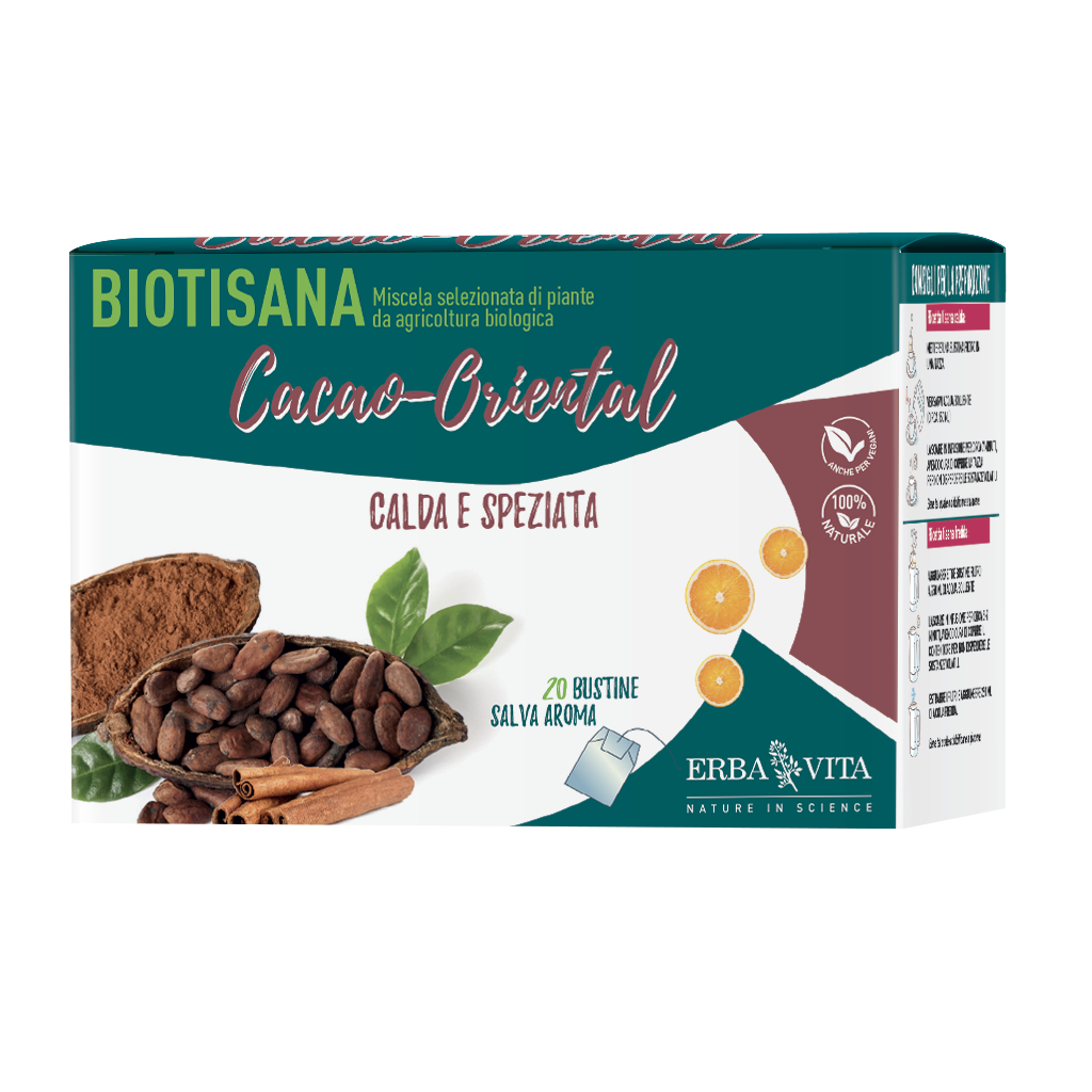 Tisana biologica a base di cacao, arancio e cannella