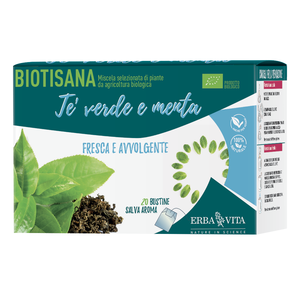 Tisana biologica al gusto di tè verde e menta